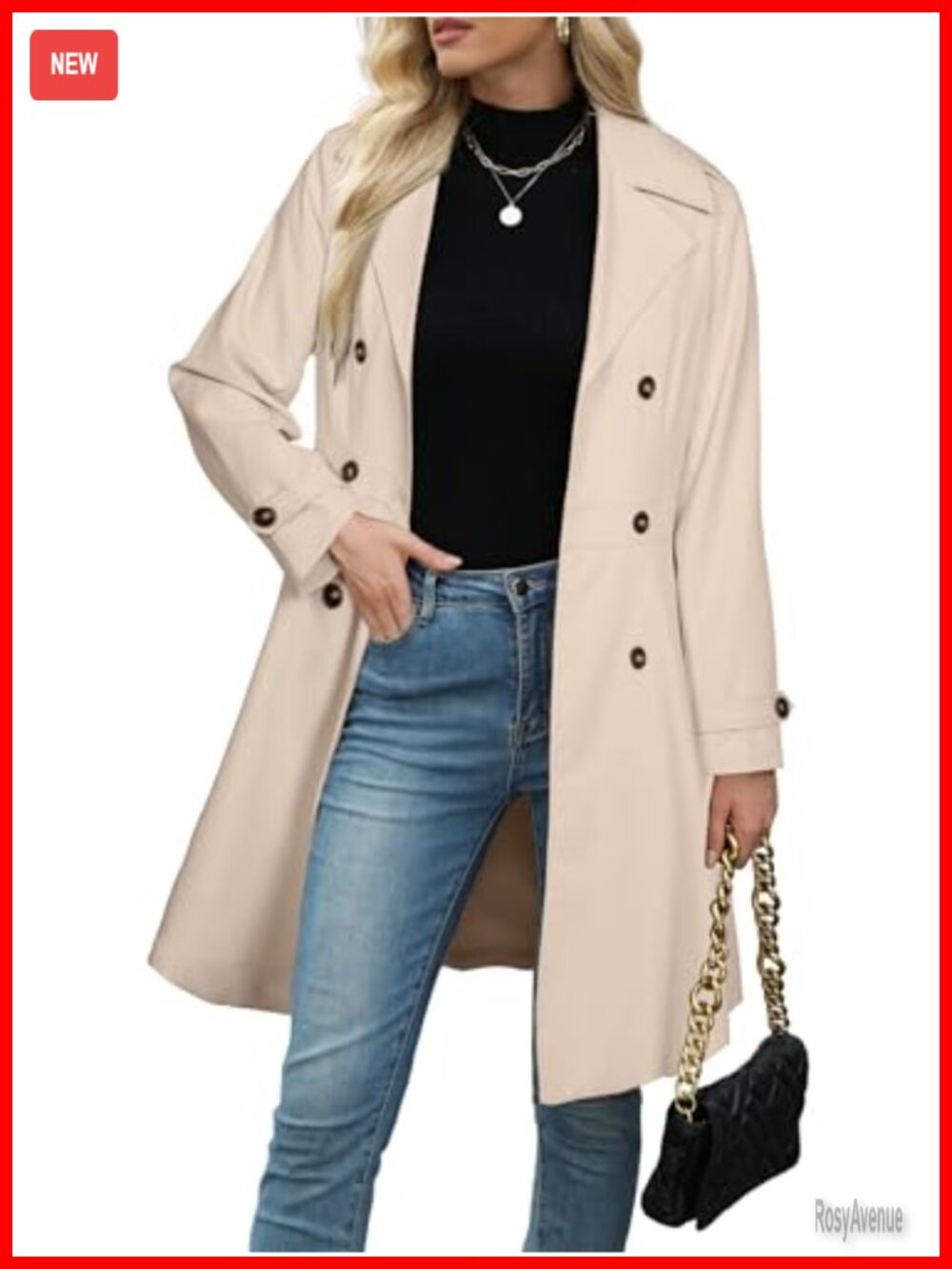 Simplee Women's Double-Breasted Trench Coat Long A-Line Ruffled Hem